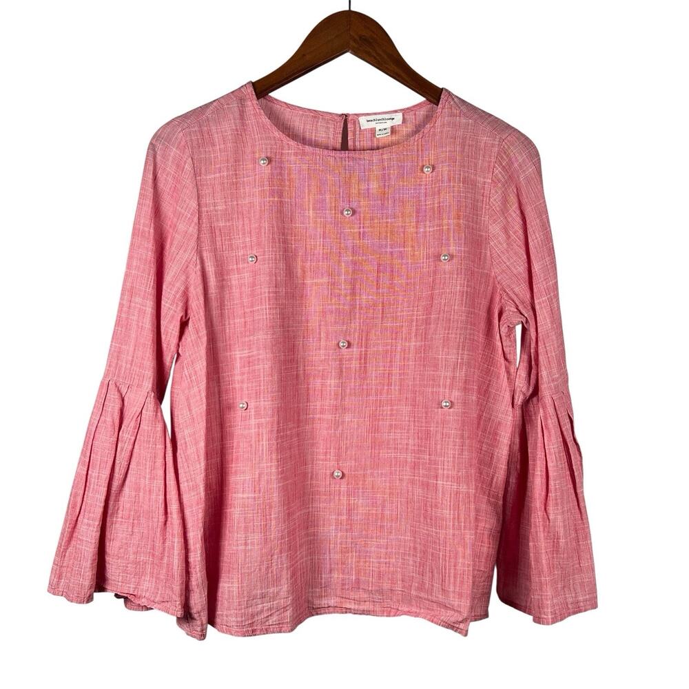 Beach Lunch Lounge Collection Womens Pink Cotton Top Pearl Embellishments Medium